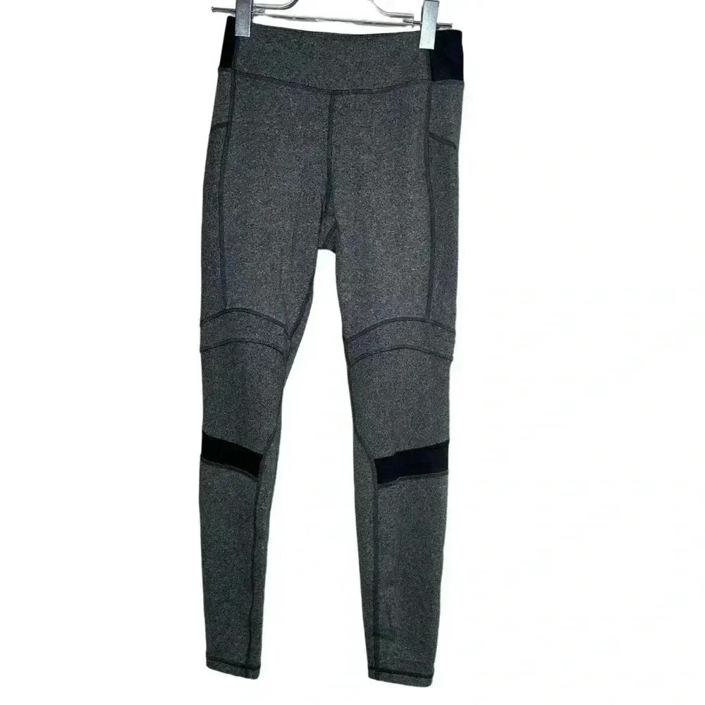 Lululemon Gray And Black Moto Leggings - Sz Women's 6 Athletic Fitted 29" Inseam